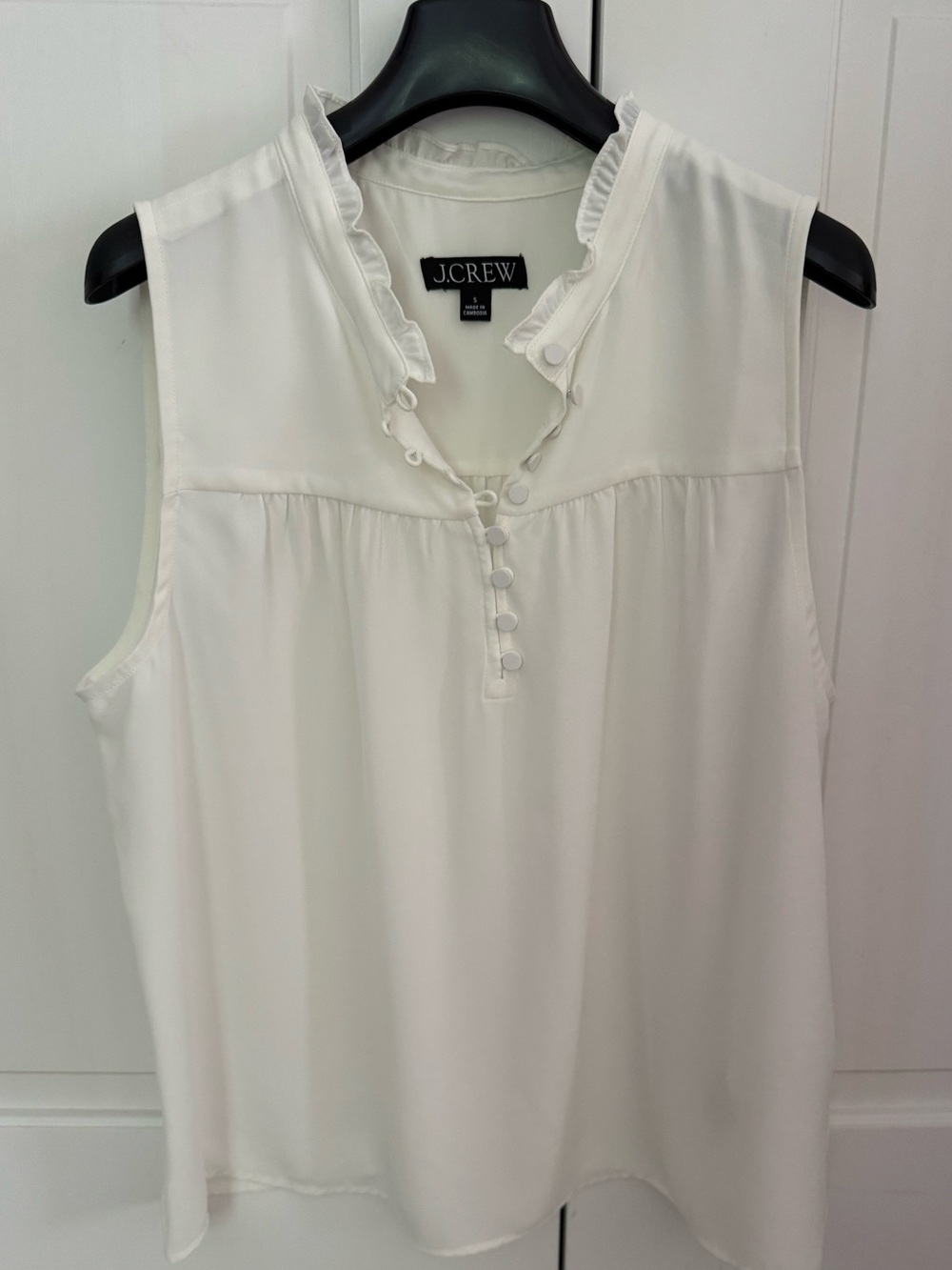J. Crew Women's Sleeveless Ruffle Blouse in Ivory, Size Small. New with Tags